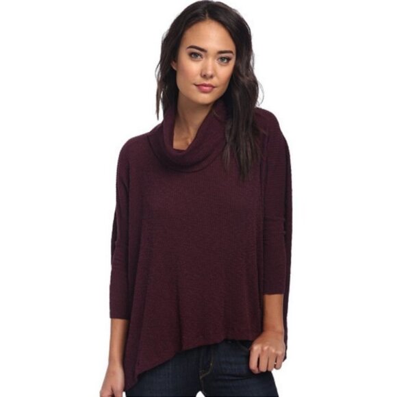 Free People Open Back Purple Turtleneck Cowl Sweater Oversized Size Small Boho S - Picture 4 of 16